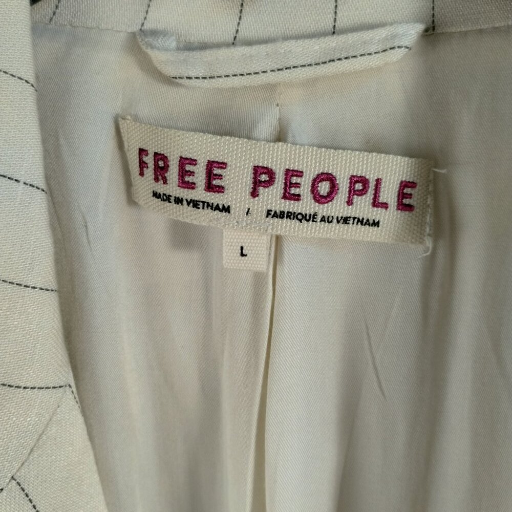 Free People Menswear Crosby Oversized Linen Blend Blazer Ivory Pinstripe Size L - Picture 8 of 13